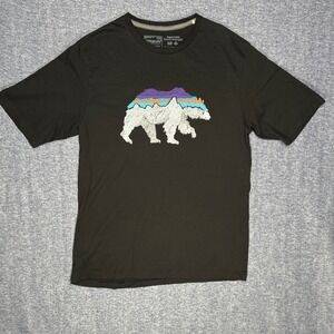 Patagonia Mens T-Shirt XS Black Organic Cotton Bear Graphic Short Sleeve Top‎
